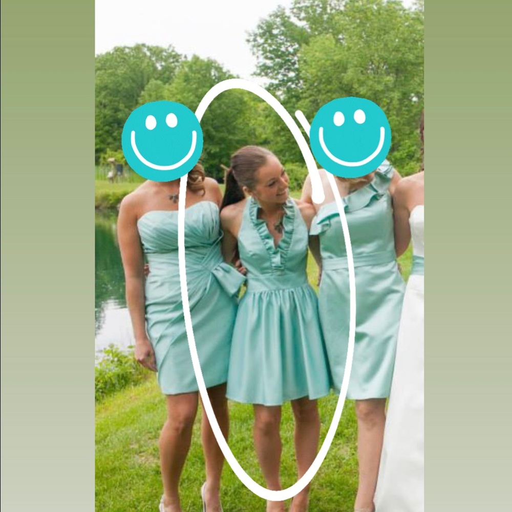 Allure satin halter ruffle dress beautiful minty teal color